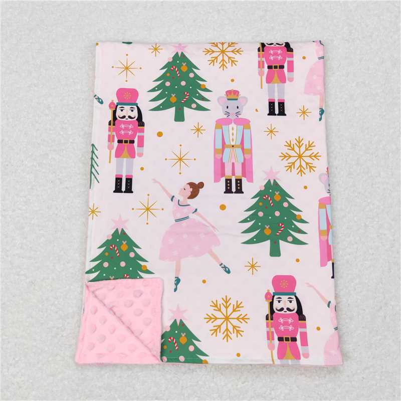 4.21BL0086 Dancing Princess Soldier King Nutcracker Pink and White Baby Blanket