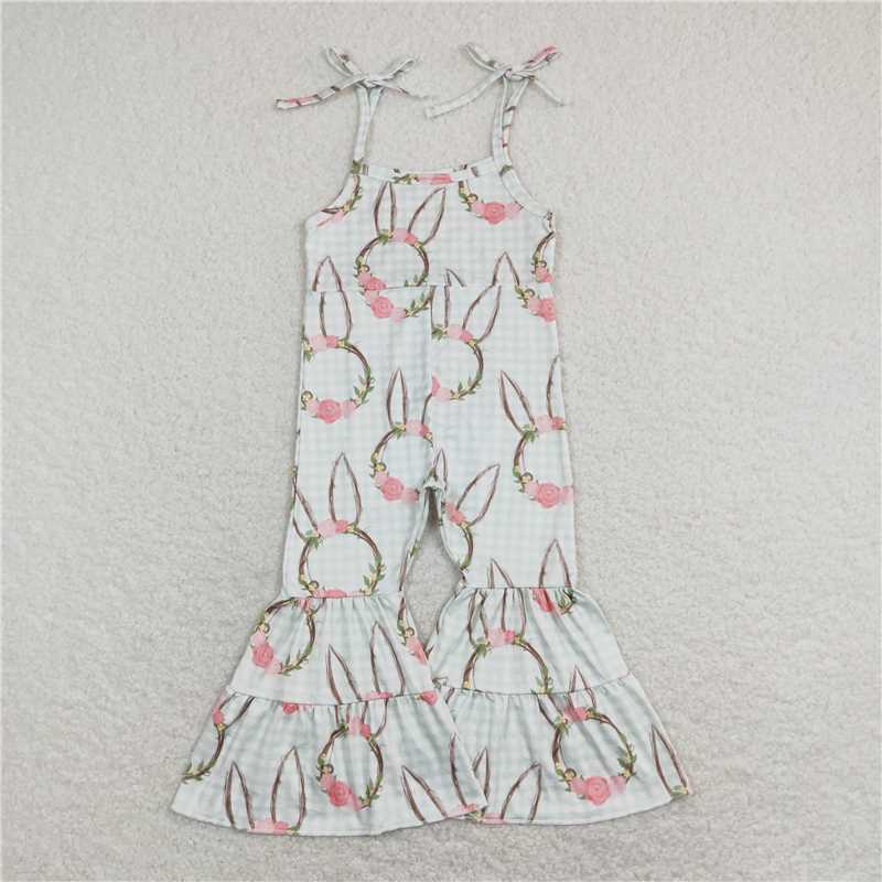 SR0875 Flower Rabbit Garland Plaid Camisole Bodysuit