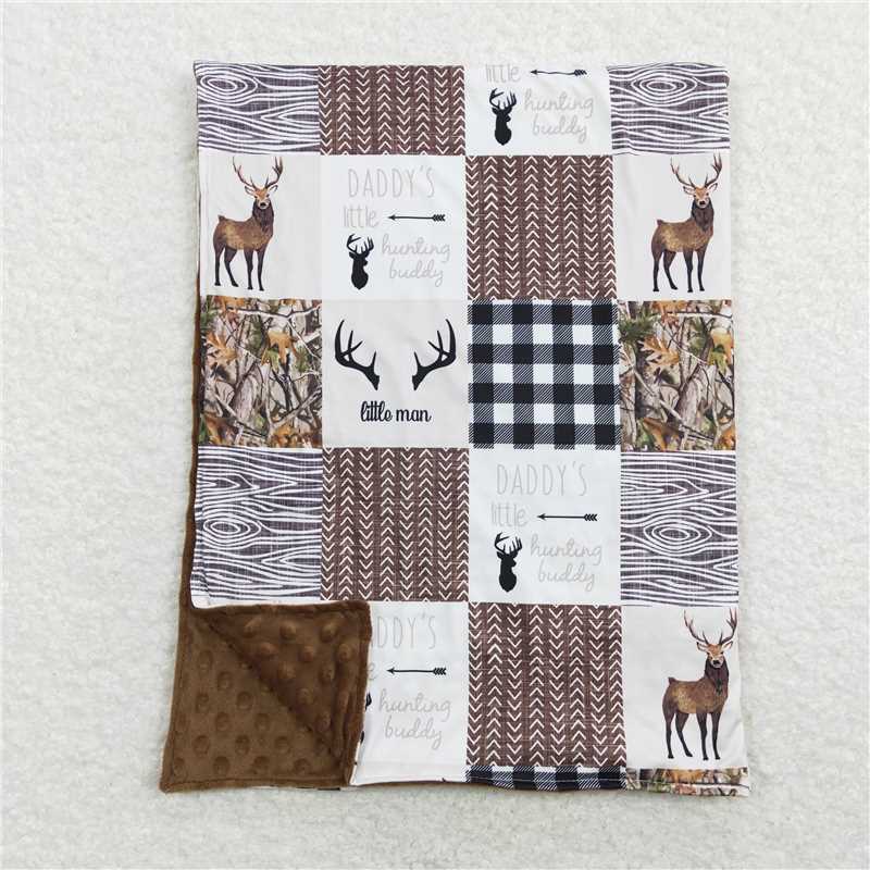 4.21BL0104 daddy's hunting buddy elk hunting plaid brown baby blanket