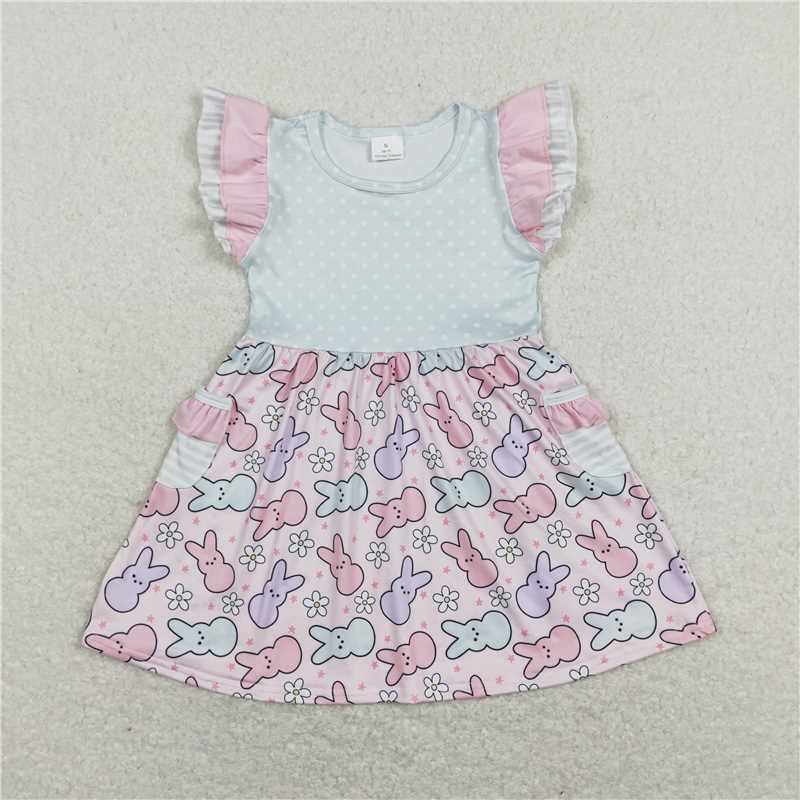 GSD0637 Rabbit pocket pink flying sleeve dress