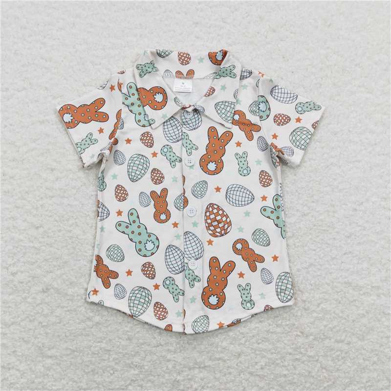 BT0529 Colorful Bunny Button Short Sleeve Top