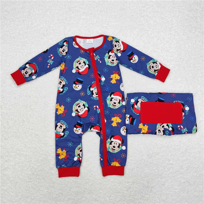 LR1417 Christmas Mickey navy blue zipper long-sleeved jumpsuit