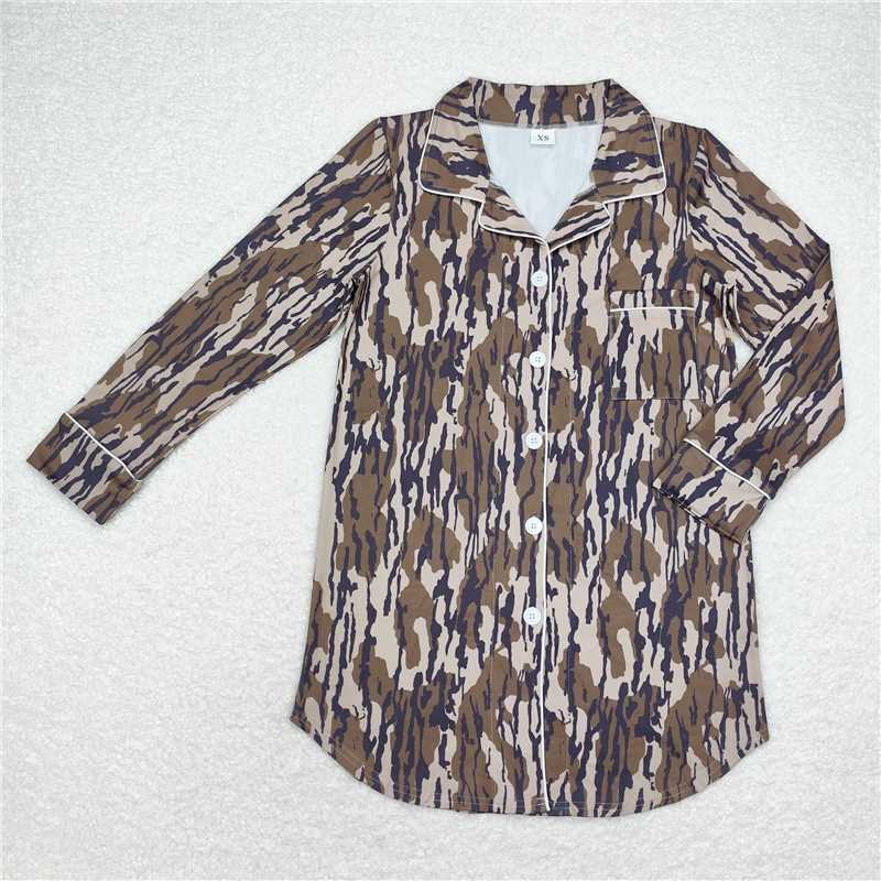 GT0696 Adult female military green camouflage long-sleeved top