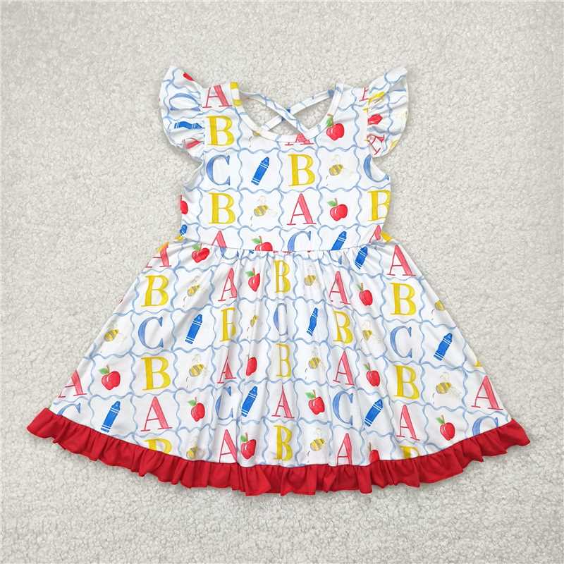 4.24 GSD2258 ABC pencil apple plaid red and white flying sleeve dress