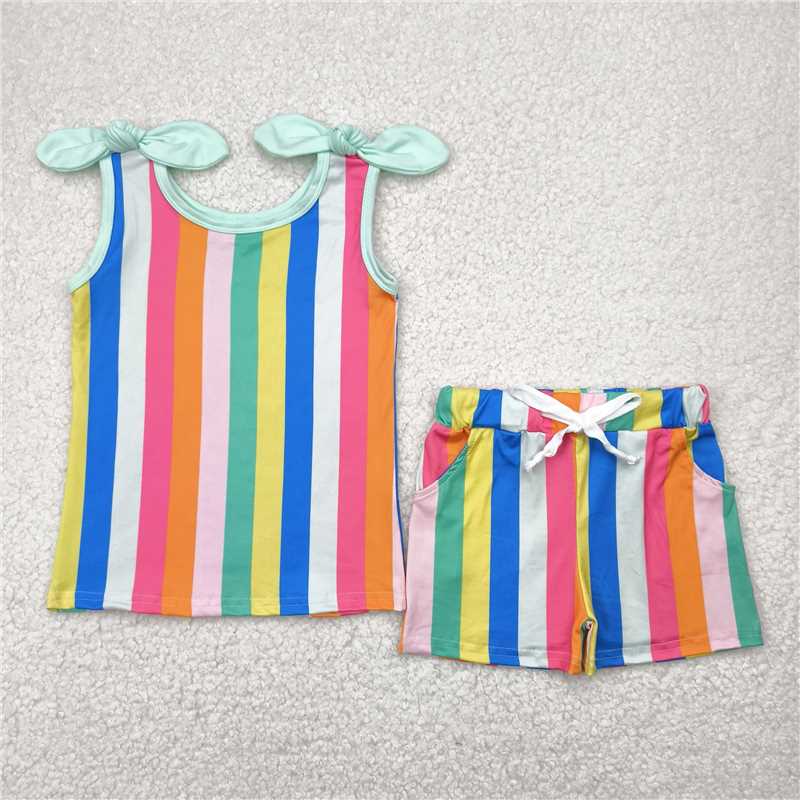 5.1 GSSO2540 Colorful striped sleeveless shorts set