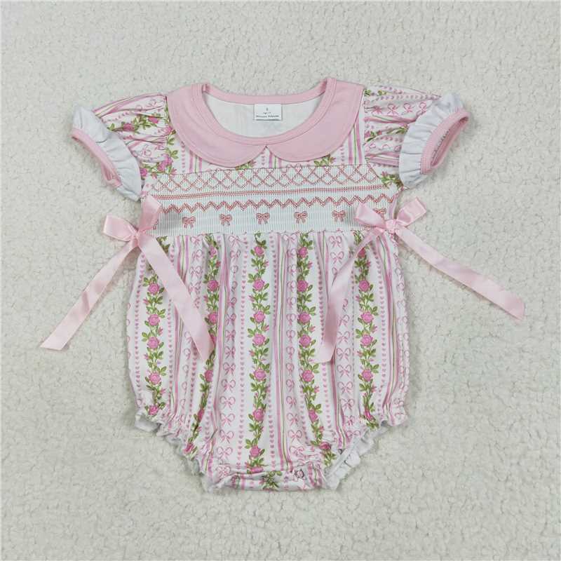 6.23 SR2994 Embroidered bow pattern flower pink doll collar short-sleeved jumpsuit
