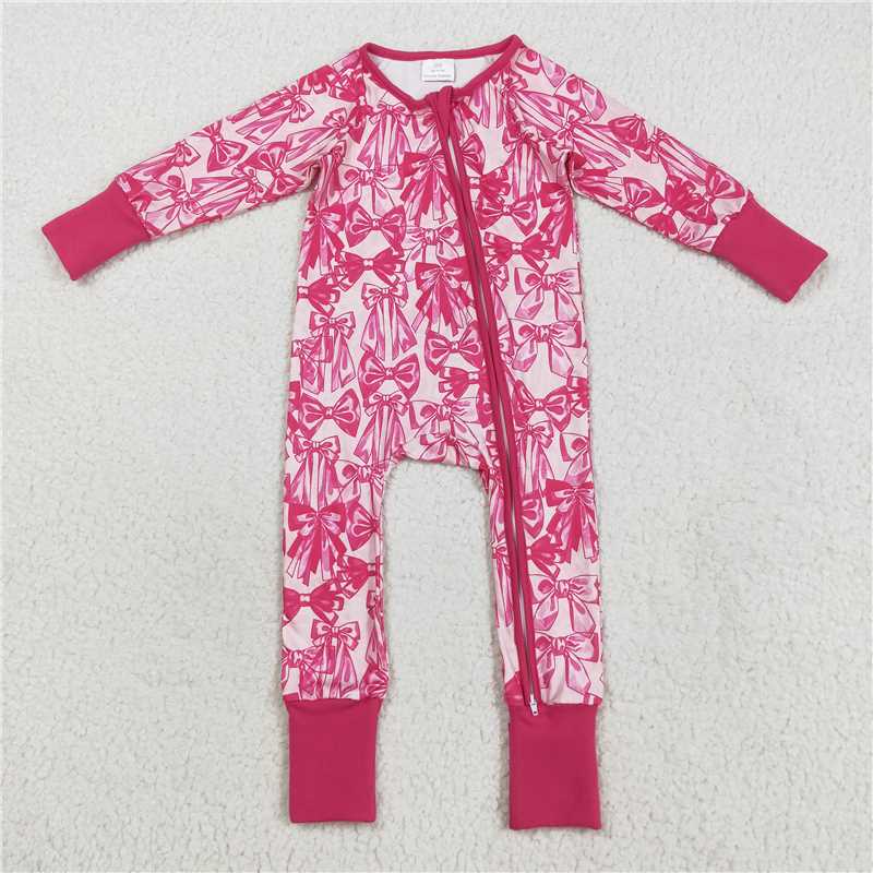 8.7 LR2365 Rose red bow pattern zippered long-sleeved bodysuit