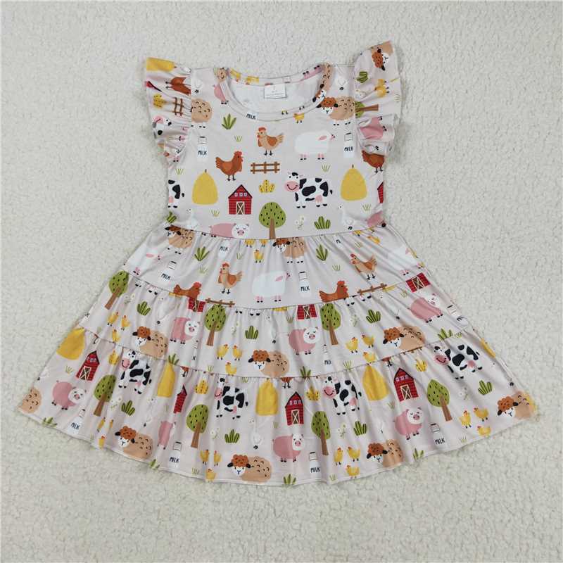 8.7 GSD2595 Pink Farm Animal Fly Sleeve Dress