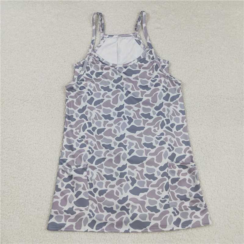 X8.18 GSD2733 Adult Women's Gray-Blue Camouflage Pocket Yoga Slip Dress