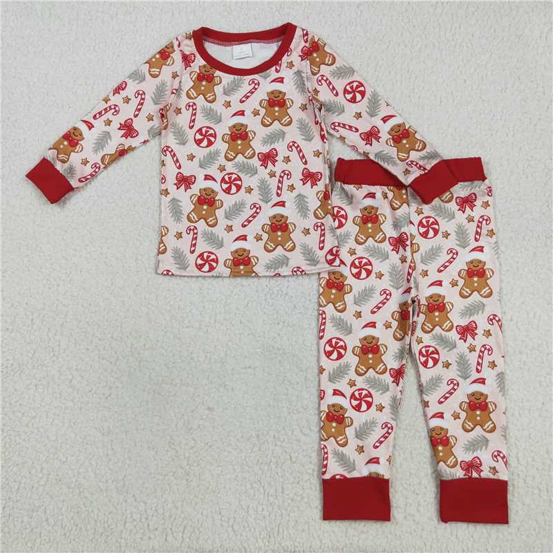8.8 BLP1093 Christmas Gingerbread Man Candy Cane Long-Sleeved Pants Pajama Set
