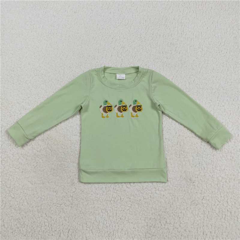 X901 BT1278 Embroidered Halloween lantern duck green long-sleeved top