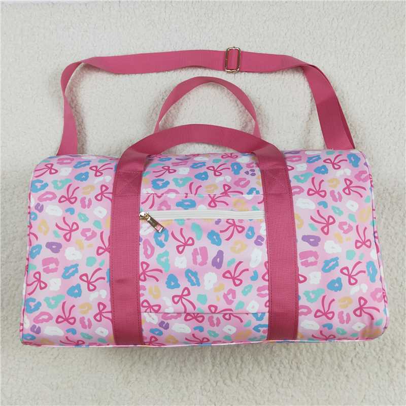 10.10 BA0320 Colorful leopard print bow pattern and pink lace gym bag