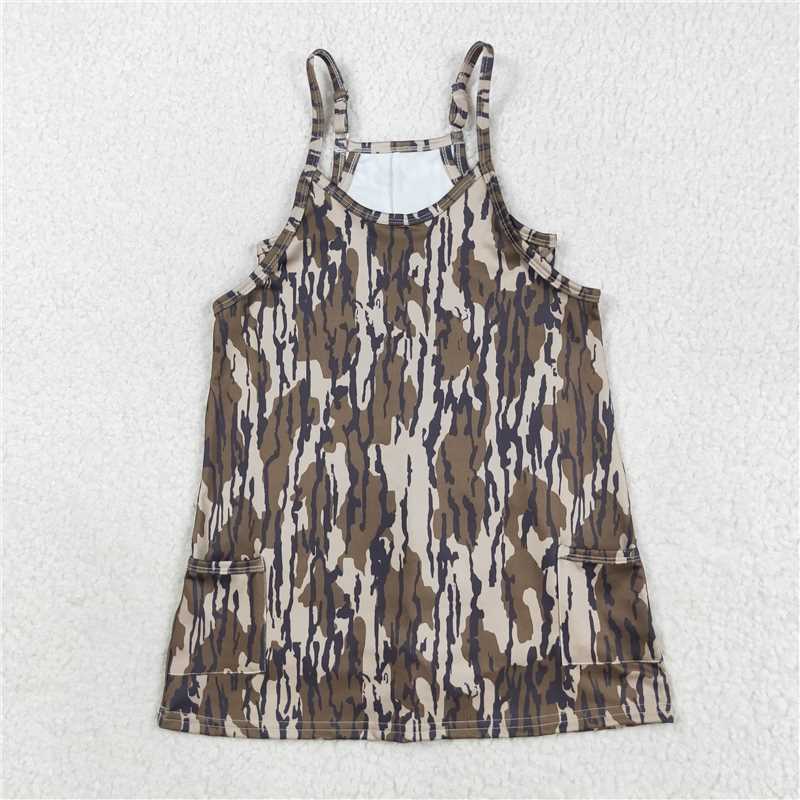 X8.16GSD2720 Military Green Camouflage Pocket Yoga Slip Dress