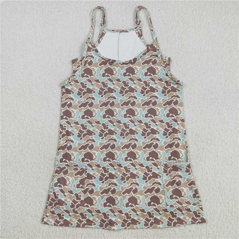 X8.18 GSD2734 Adult Women's Light Brown-Green Camouflage Pocket Beige Yoga Slip Dress