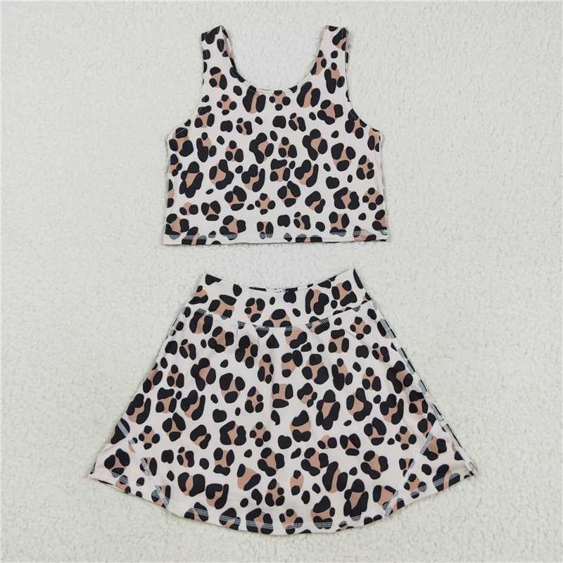 X829 GSD2327 Brown leopard print beige vest and skirt yoga set