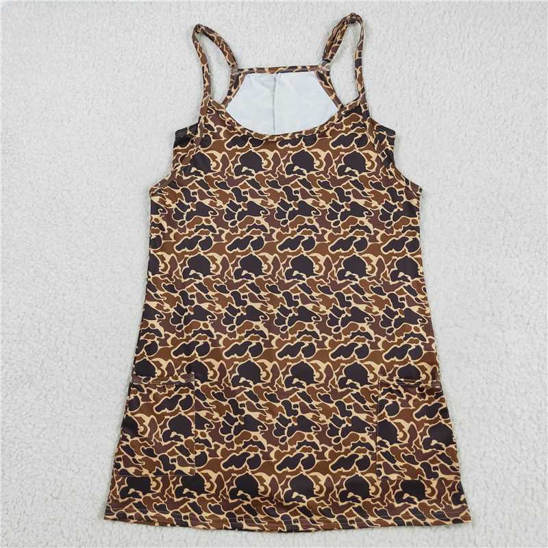 X8.18 GSD2735 Adult Women's Brown Camouflage Pocket Yoga Slip Dress