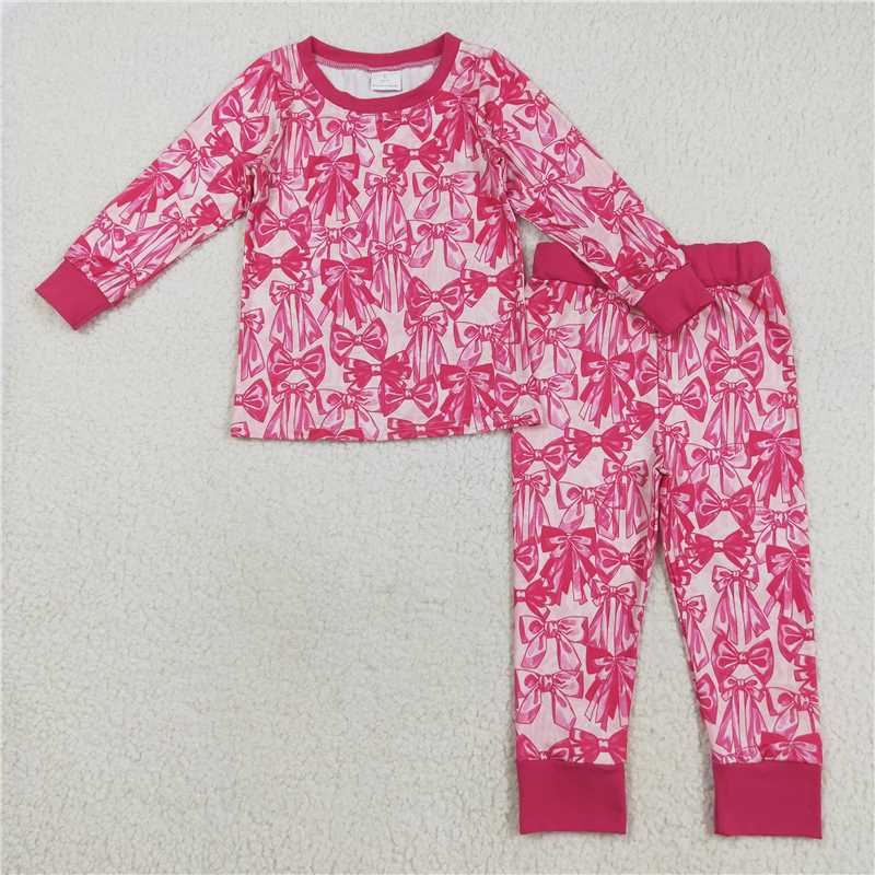 X828 GLP2539 Rose red bow pattern long-sleeved trousers pajama set