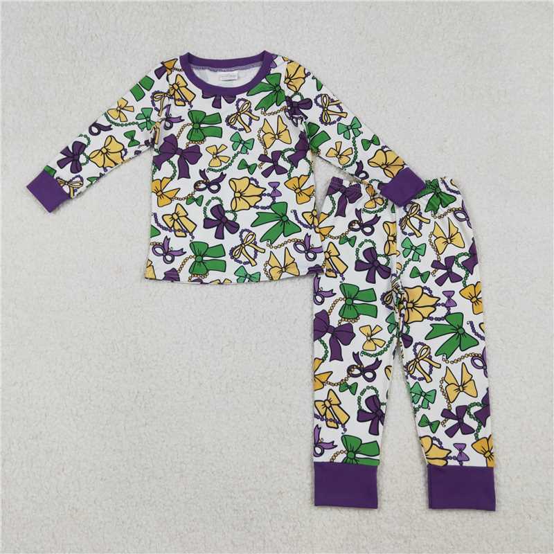 X106 GLP2872 Carnival Bow Necklace Purple and White Long-Sleeved Pants Pajama Set