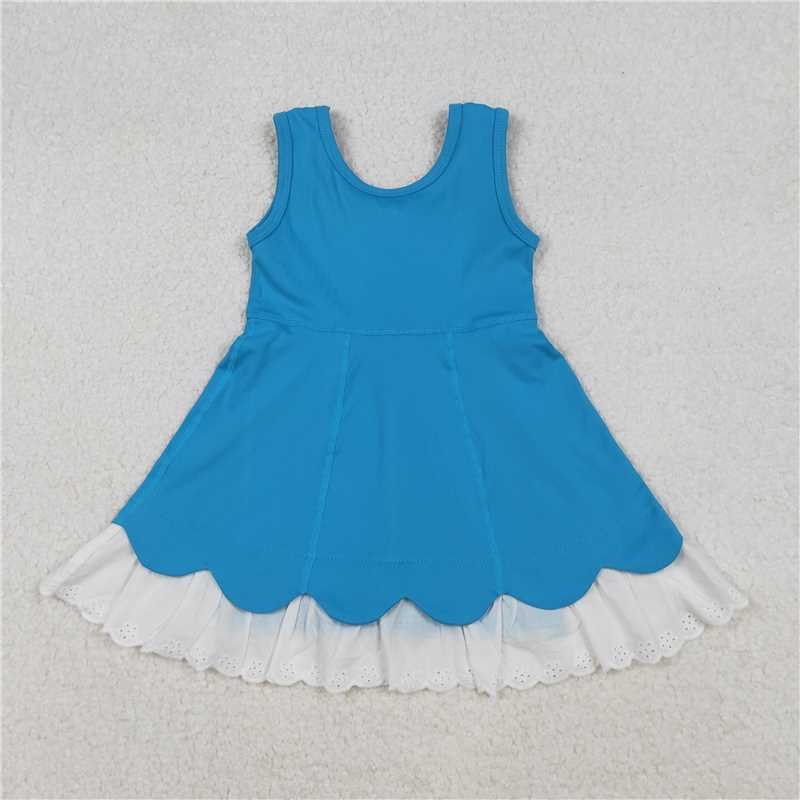 X106 GSD2680 Solid blue lace yoga sleeveless dress