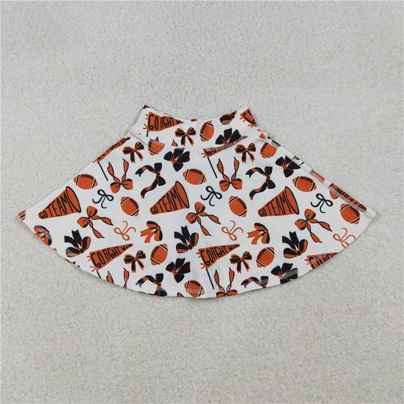 X11.8 GLK0140 Orange flared bow pattern yoga skirt with football design