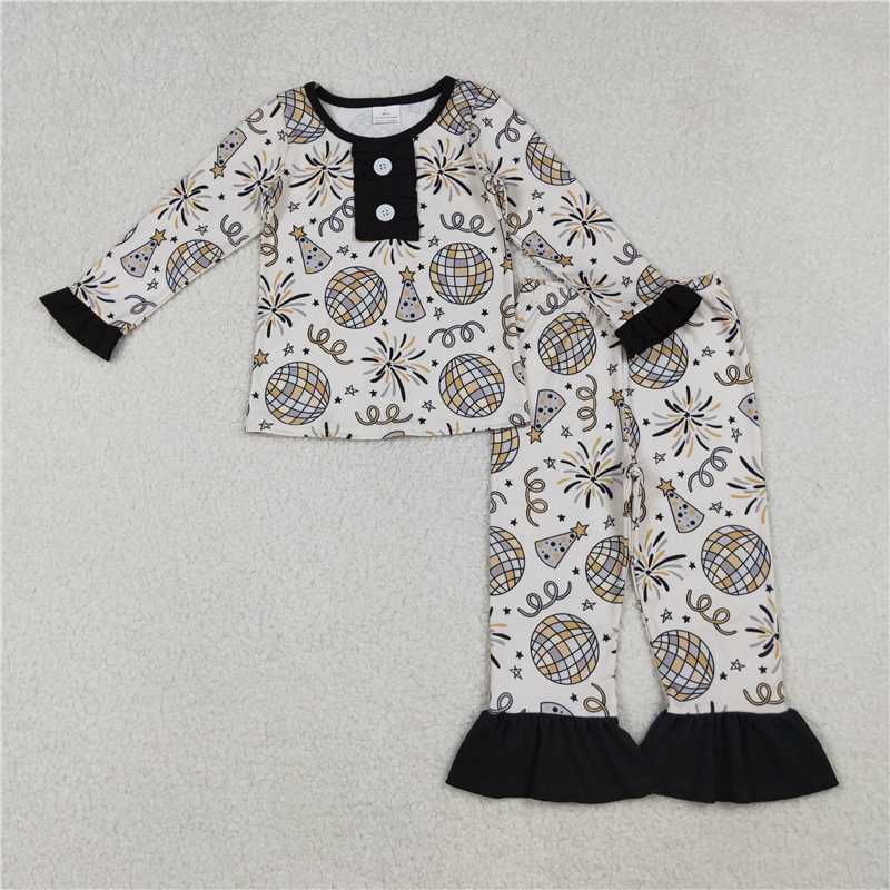 X106 GLP2563 New Year's Fireworks and Ball Lace Long-Sleeved Pants Pajama Set