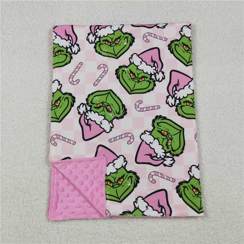 X10.10 BL0225 Grinch Candy Cane Pink and White Plaid Baby Blanket