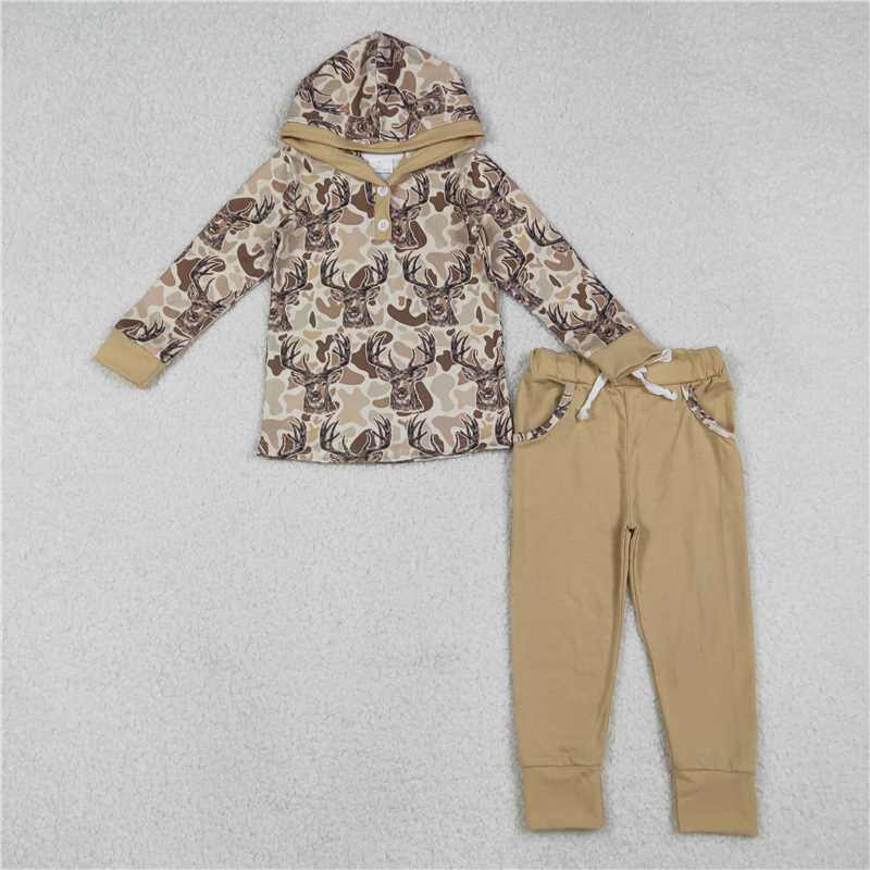 X10.13 BLP1239 Moose camouflage button-down hooded, long-sleeved, light brown trouser suit