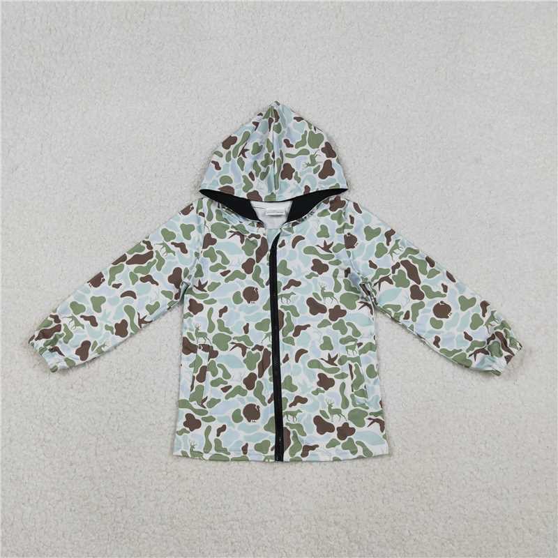 X11.11 BT1399 Reindeer Brown-Green Camouflage Zip-Up Hooded Long-Sleeve Top