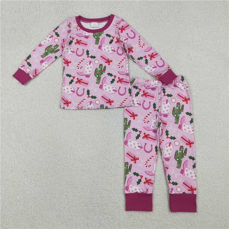 X11.7 GLP1783 Christmas Boots Cactus Gift Pink Purple Long-Sleeved Pants Pajama Set