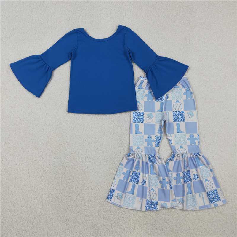 X11.7 GLP3037 Solid Blue Long-Sleeved Gingerbread Men's Pants Set