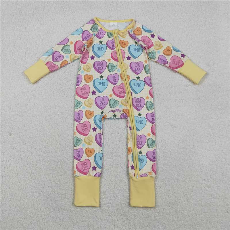 x12.11 LR2778 Valentine's Day Letter Heart Beige Zipper Long-Sleeve Jumpsuit