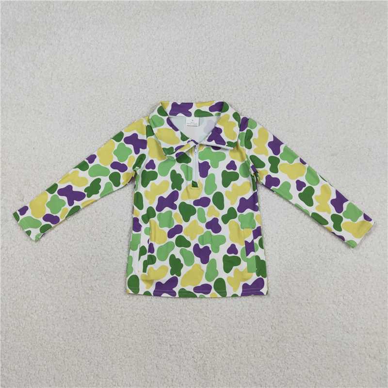 X12.9 BT1400 Mardi Gras Green, Yellow, Purple Camouflage Zip-Up Long-Sleeve Top