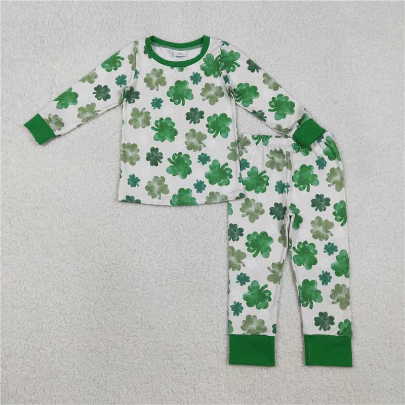 X12.3 GLP2988 Four-leaf clover green long-sleeved and long-legged pajama set