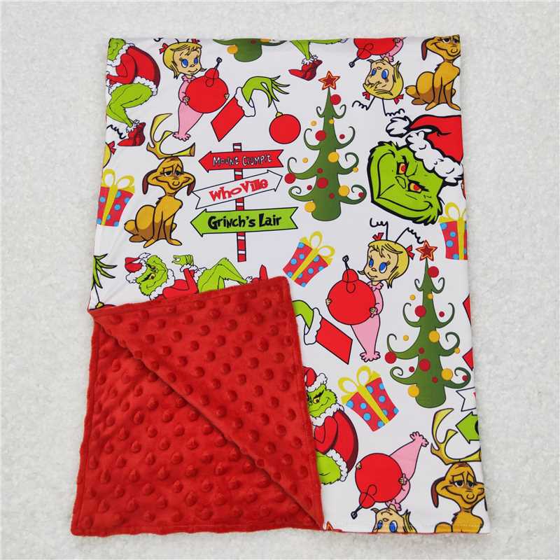 4.25BL0085 grinch cartoon red and white baby blanket