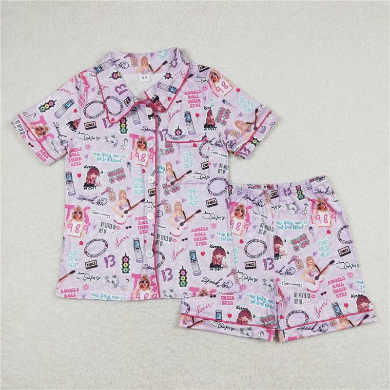 4.10 GSSO0931 Adult female Taylor Swift purple short-sleeved shorts pajamas set