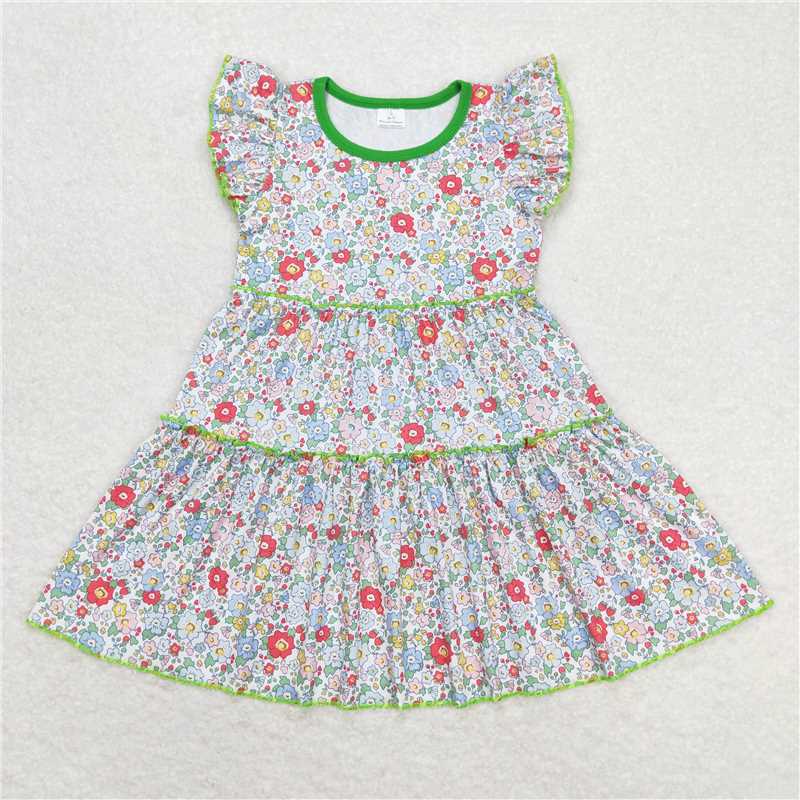 GSD0948 Floral floral green flying sleeve dress