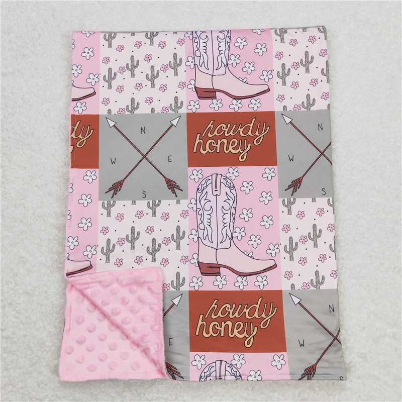 4.21BL0123 howdy honey cactus flower boots arrow plaid pink baby blanket