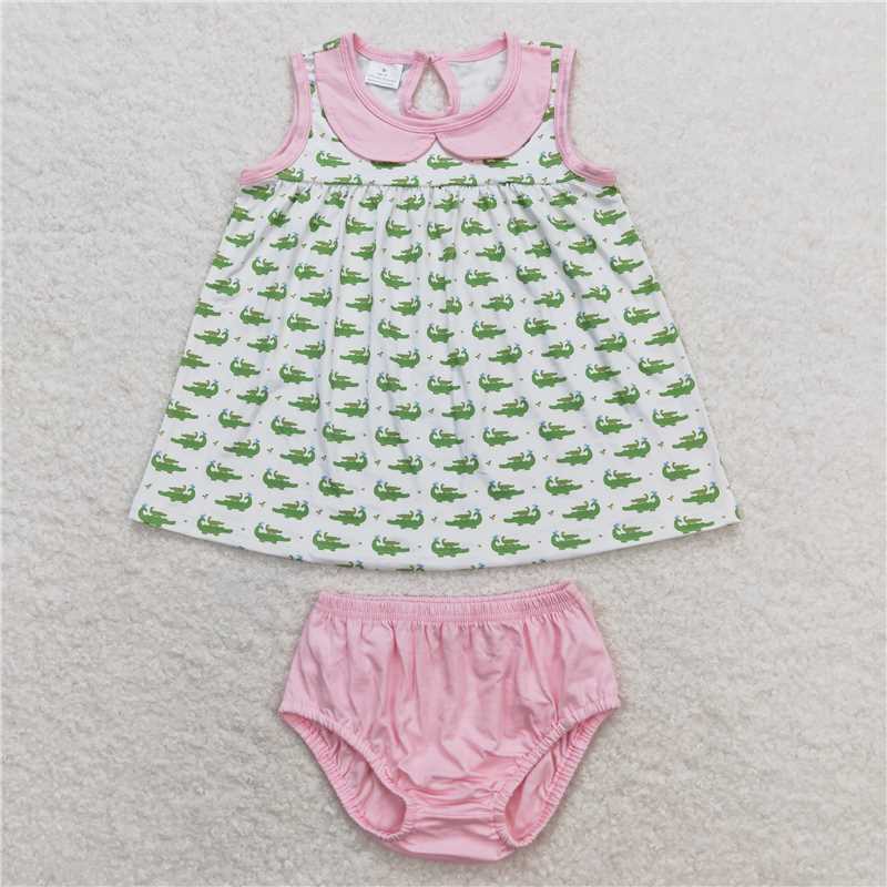 GBO0277 Crocodile doll collar white sleeveless pink briefs set