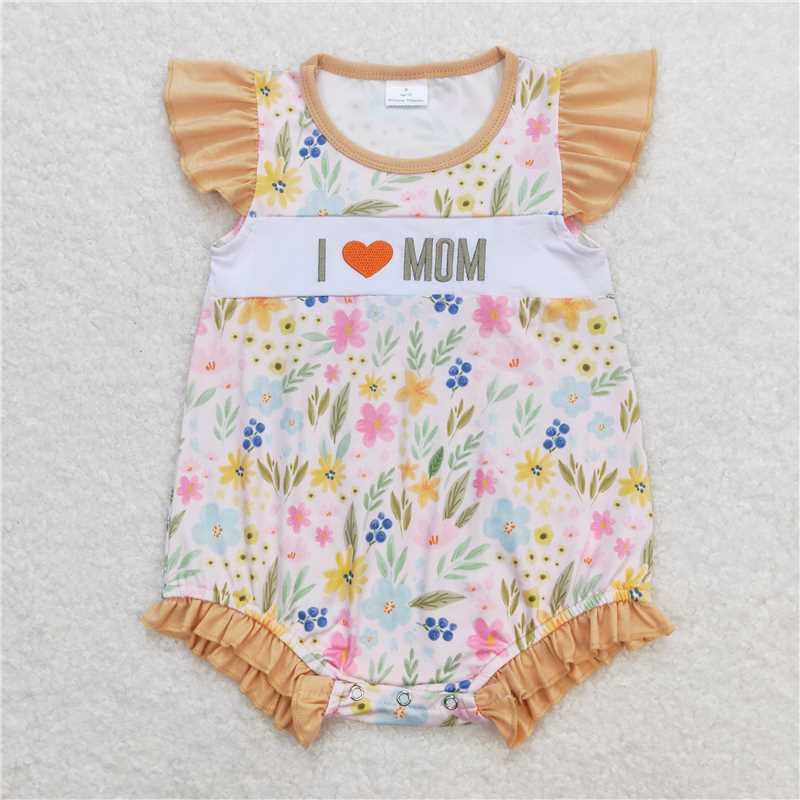 SR1131 I love mom embroidered floral floral vest jumpsuit