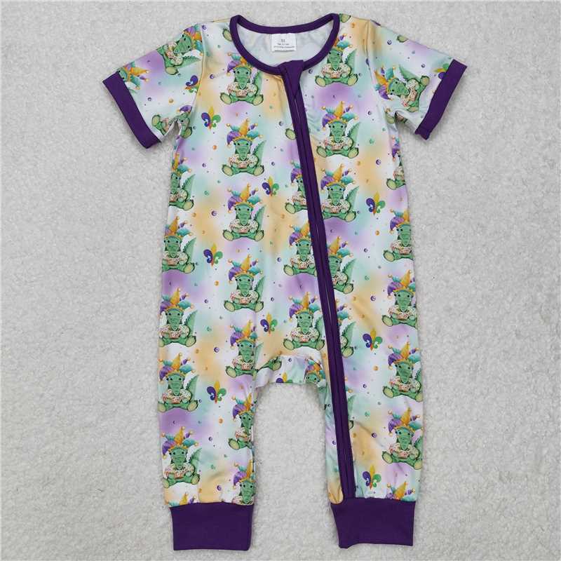 SR2398 Carnival crocodile purple zip-up short-sleeved jumpsuit