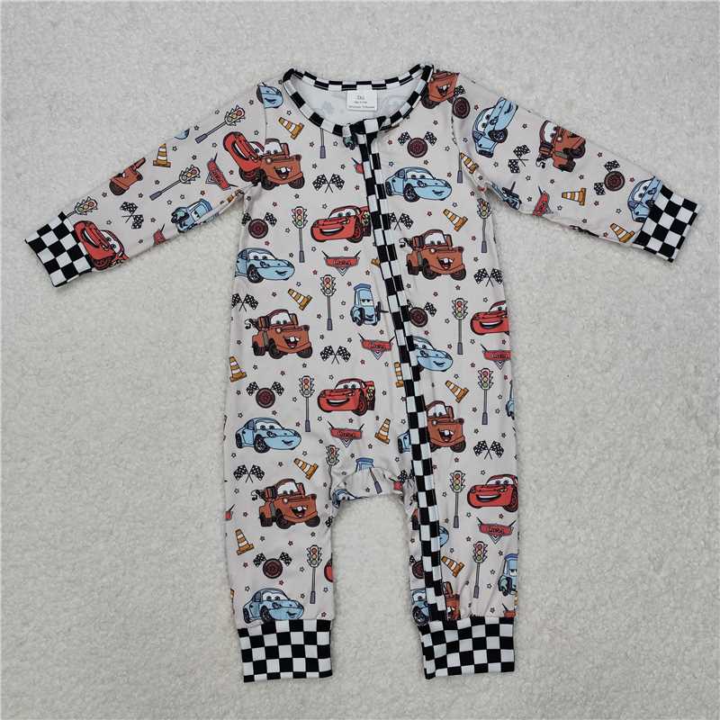 LR2160 cars car chess piece roadblock black and white zipper long-sleeved jumpsuit