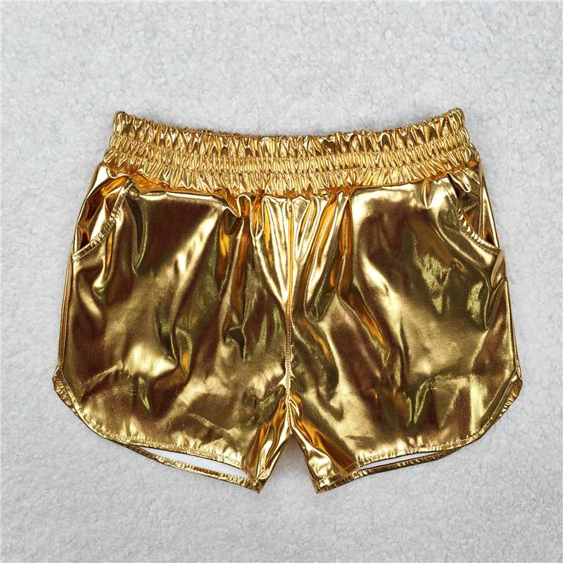 SS0417 Glossy leather gold shorts