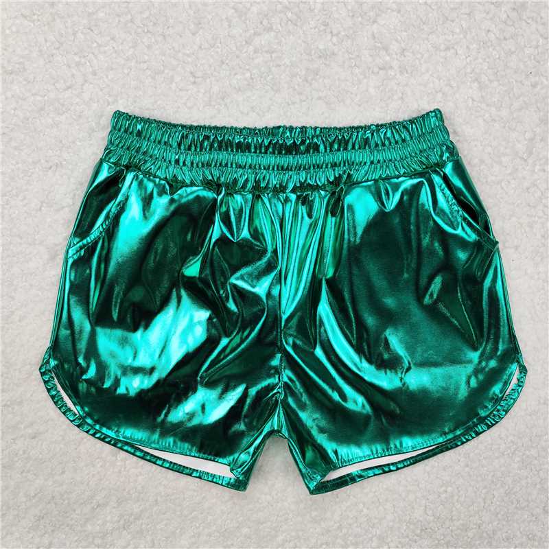 SS0410 Shiny leather green shorts