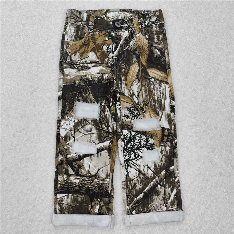 P0410 Leaf hole denim trousers