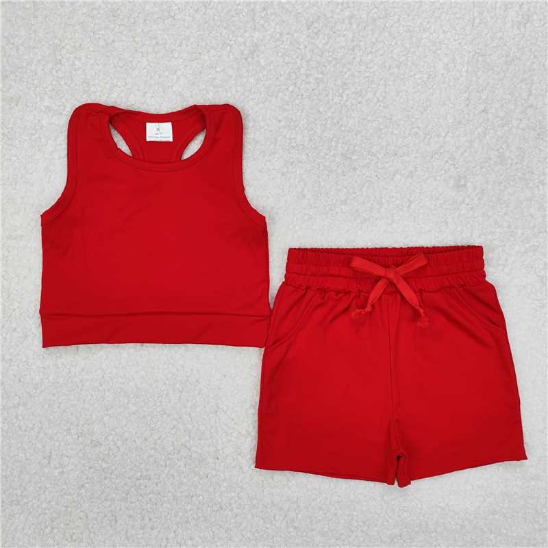 3.17 GSSO2131 Solid red sleeveless shorts yoga set