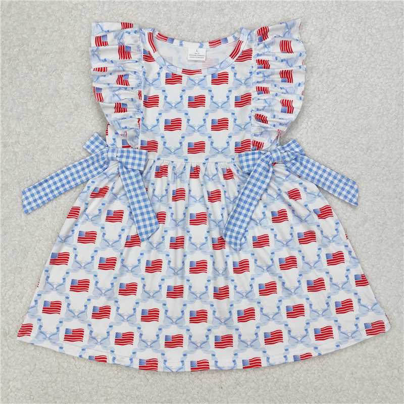 3.10 GSD1641 National Day flag blue plaid bow pattern sleeveless dress