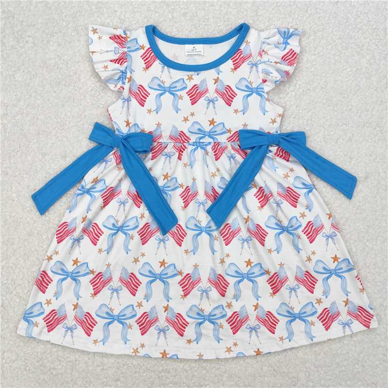 3.17 GSD1825 National Day flag star blue bow white flying sleeve dress