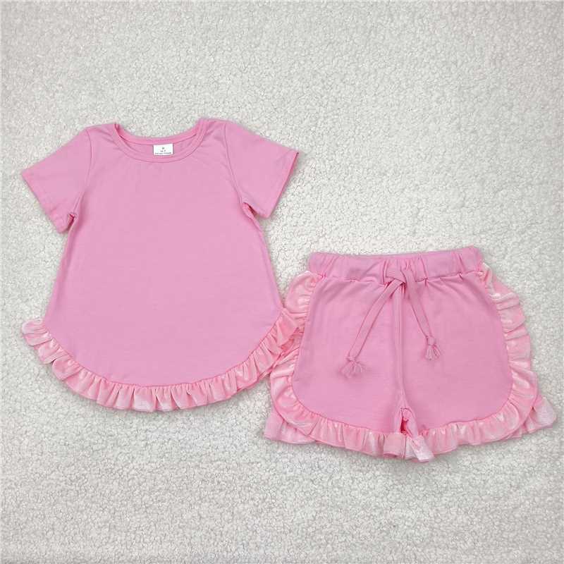4.15 GSSO2181 Pure pink lace short-sleeved shorts set
