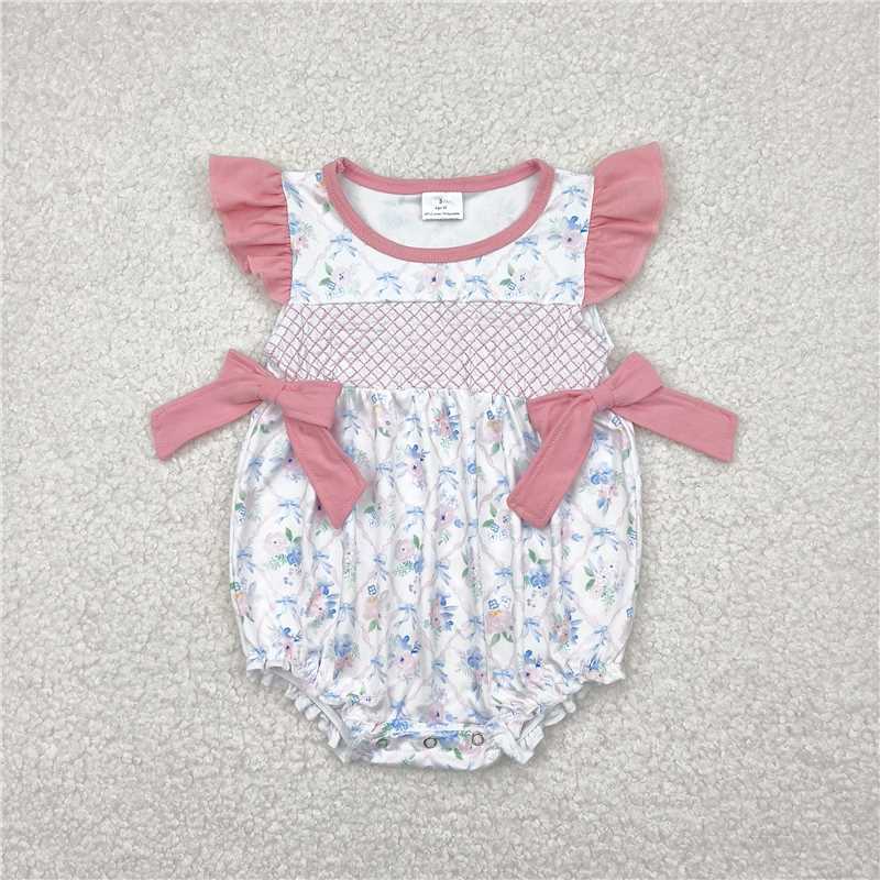 4.3 SR2923 Embroidered flower leaves blue bow pattern plaid pink flying sleeve vest jumpsuit