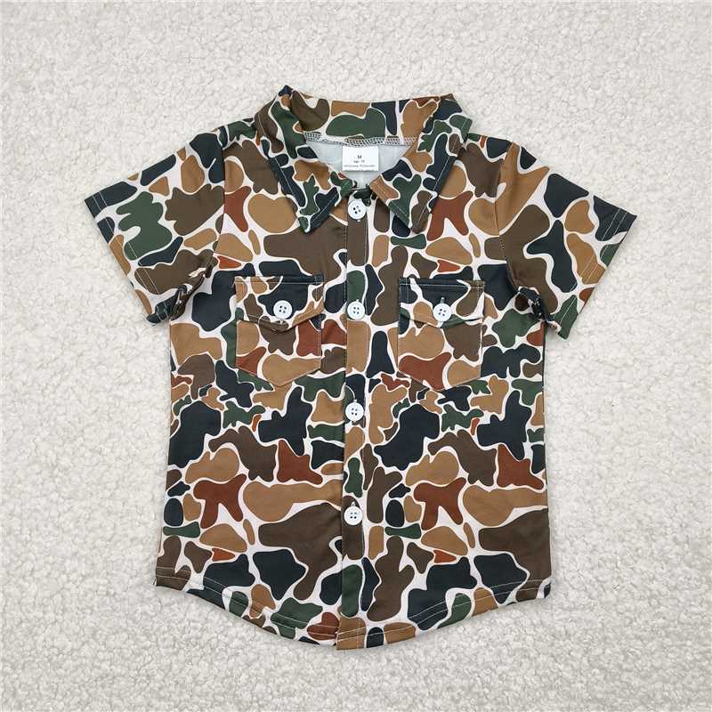 4.14 BT1200 Camouflage beige pocket button short-sleeved top